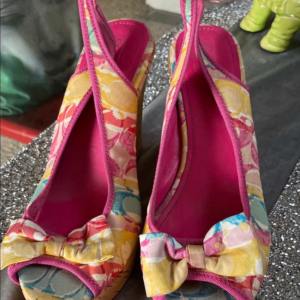 NWOT Coach Pink and Yellow Espadrilles with Bow Detail